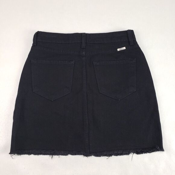 Kancan Beaded Star Mini Skirt Womens Small Black Denim Jean Raw Hem Glitter - Picture 3 of 8